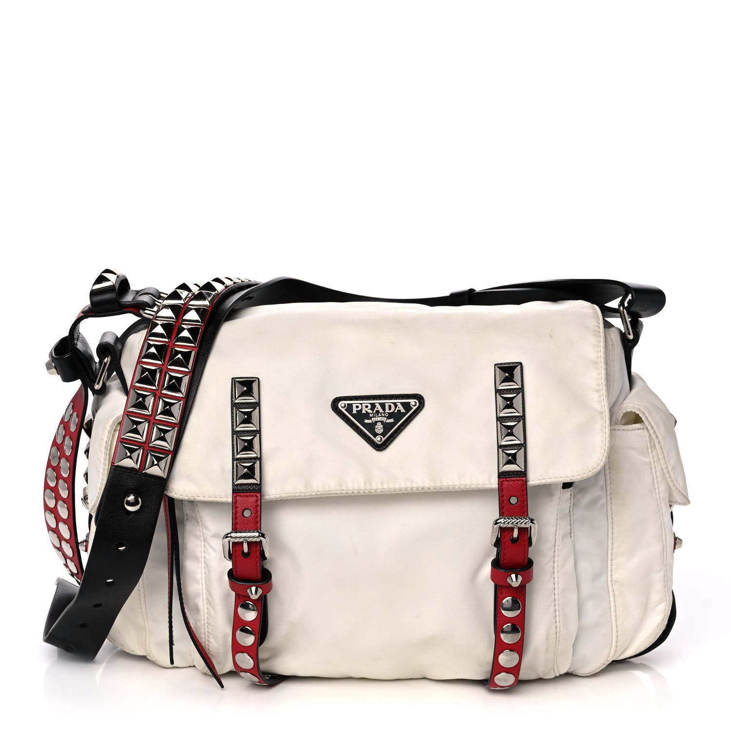 Prada Nylon New Vela Studded Messenger White Fuoco 1 of 20