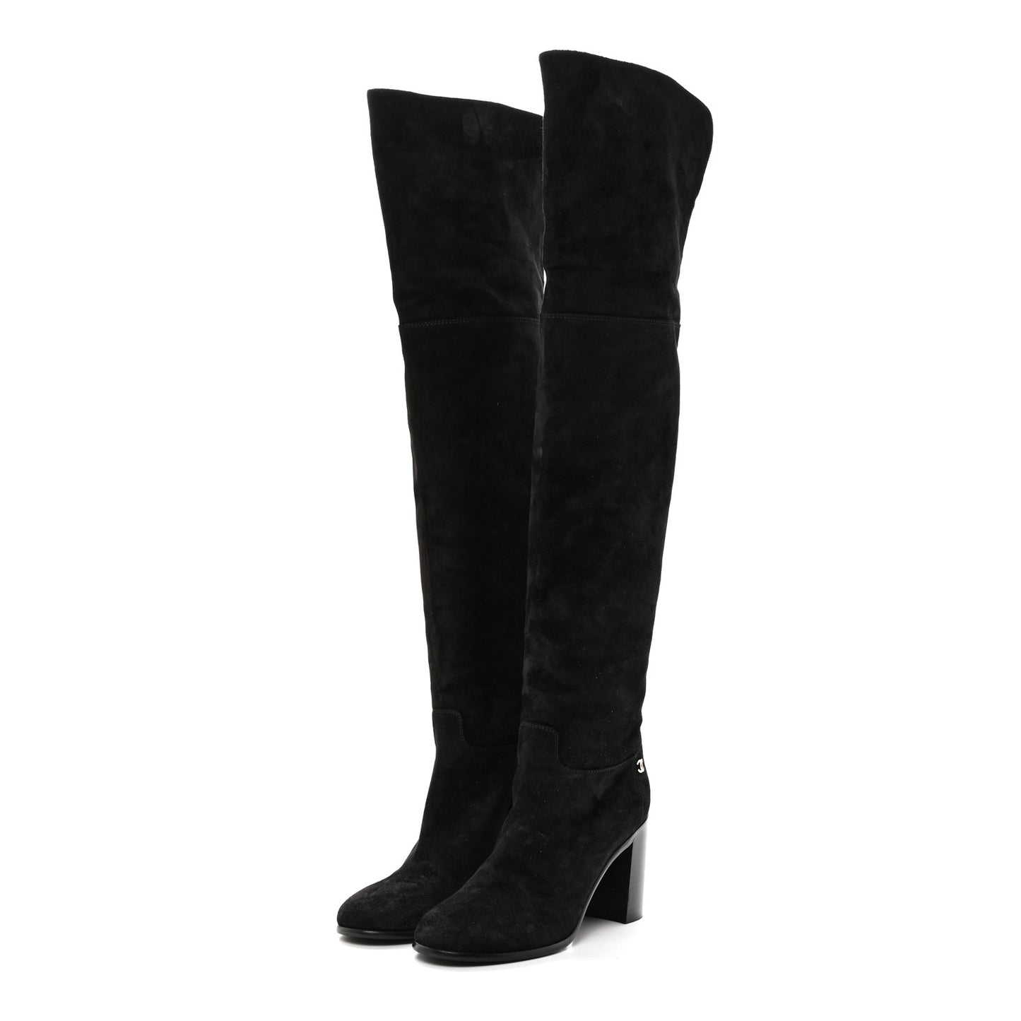 Suede Calfskin CC Over The Knee Boots 39.5 Black