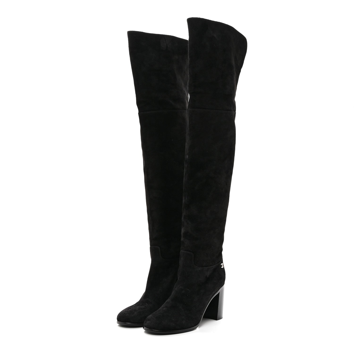 Chanel Suede Calfskin CC Over The Knee Boots 39.5 Black 3 of 8