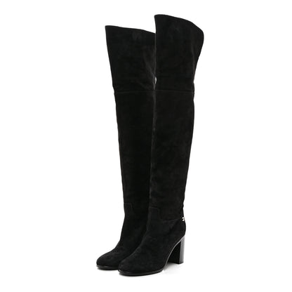 Chanel Suede Calfskin CC Over The Knee Boots 39.5 Black 3 of 8