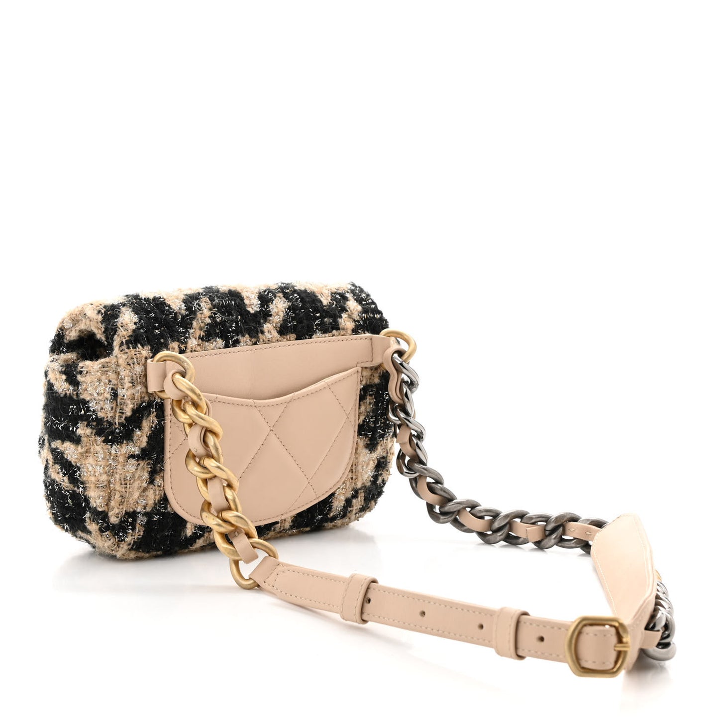 Tweed Quilted Chanel 19 Waist Bag Beige Black