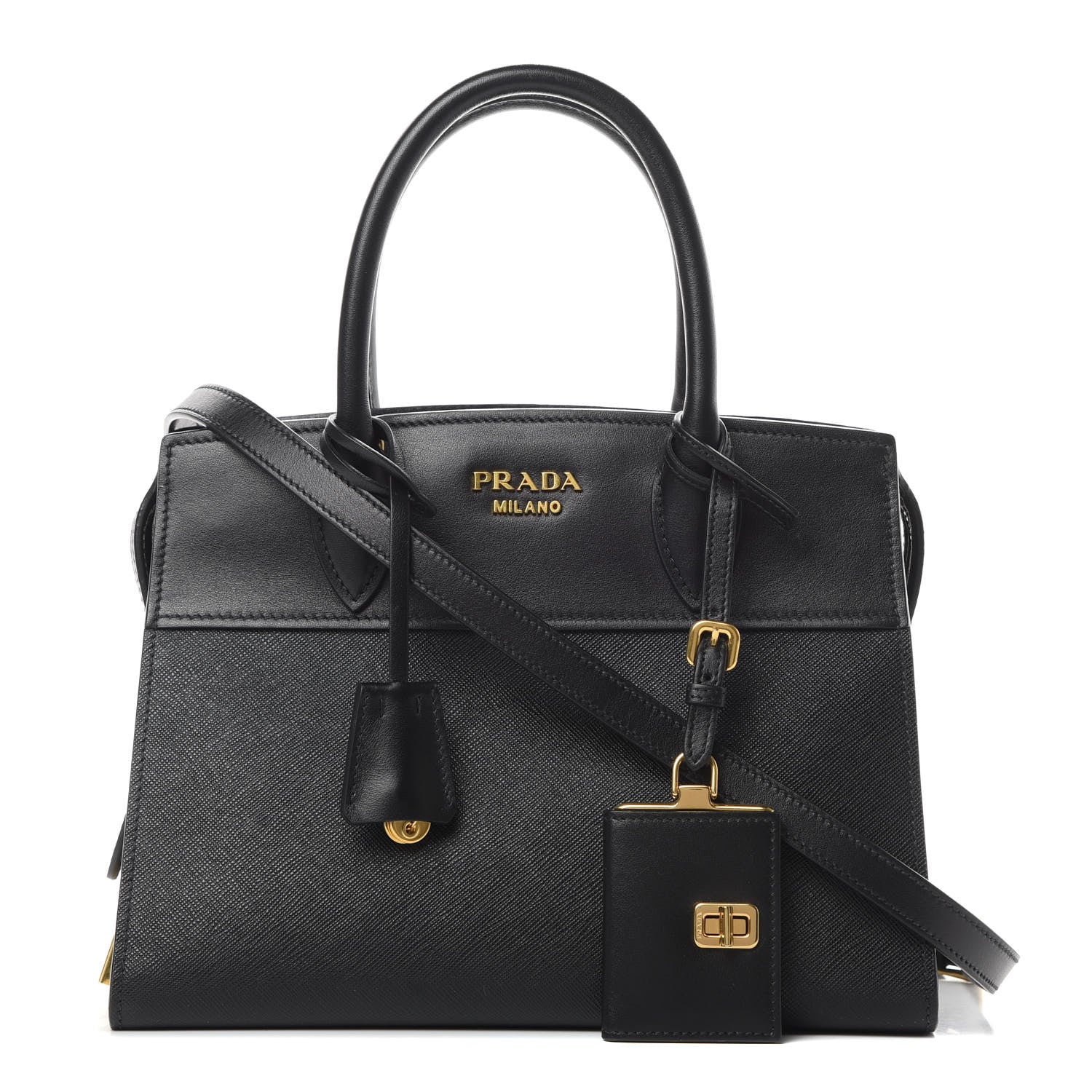 Prada Saffiano City Calfskin Small Esplanade Tote Black 1 of 12