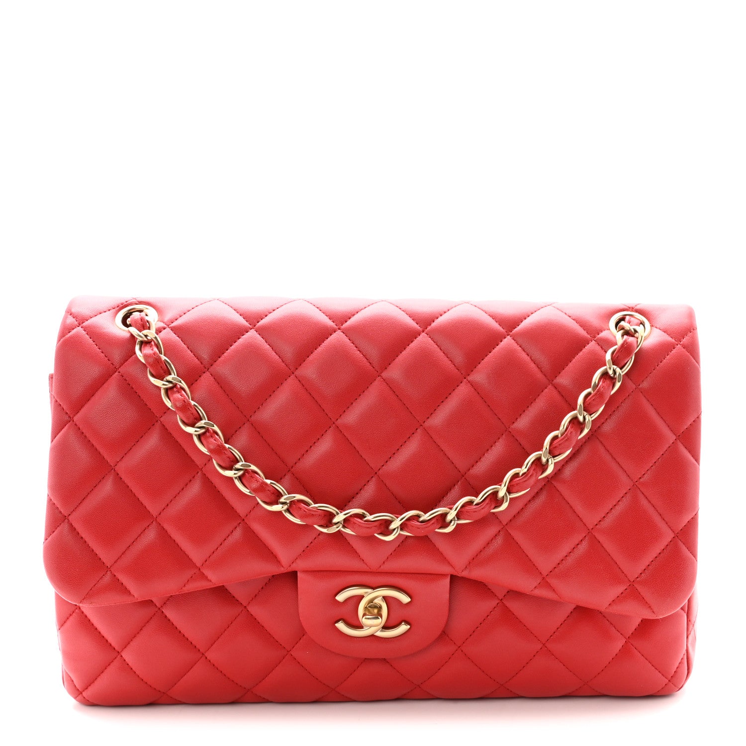 Chanel Lambskin Quilted Jumbo Double Flap Red 1 of 10