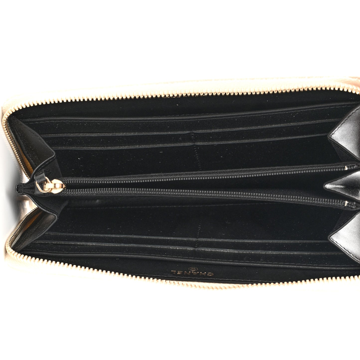 Caviar Iridescent Calfskin Long Duo Zip Around Wallet Light Gold Black
