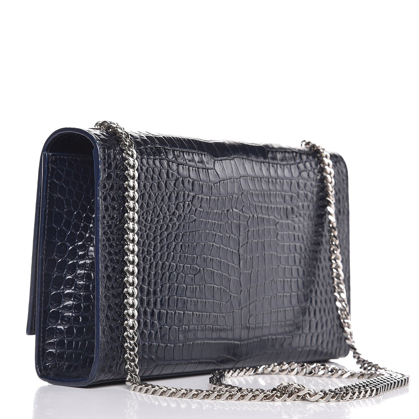 Calfskin Crocodile Embossed Medium Classic Monogram Kate Tassel Satchel Blue Sapphire