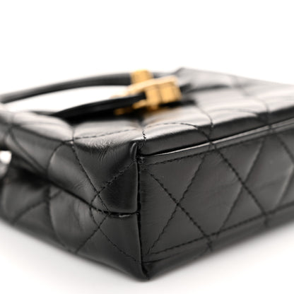 Chanel Shiny Aged Calfskin Quilted Mini Nano Kelly Shopper Black 9 of 11