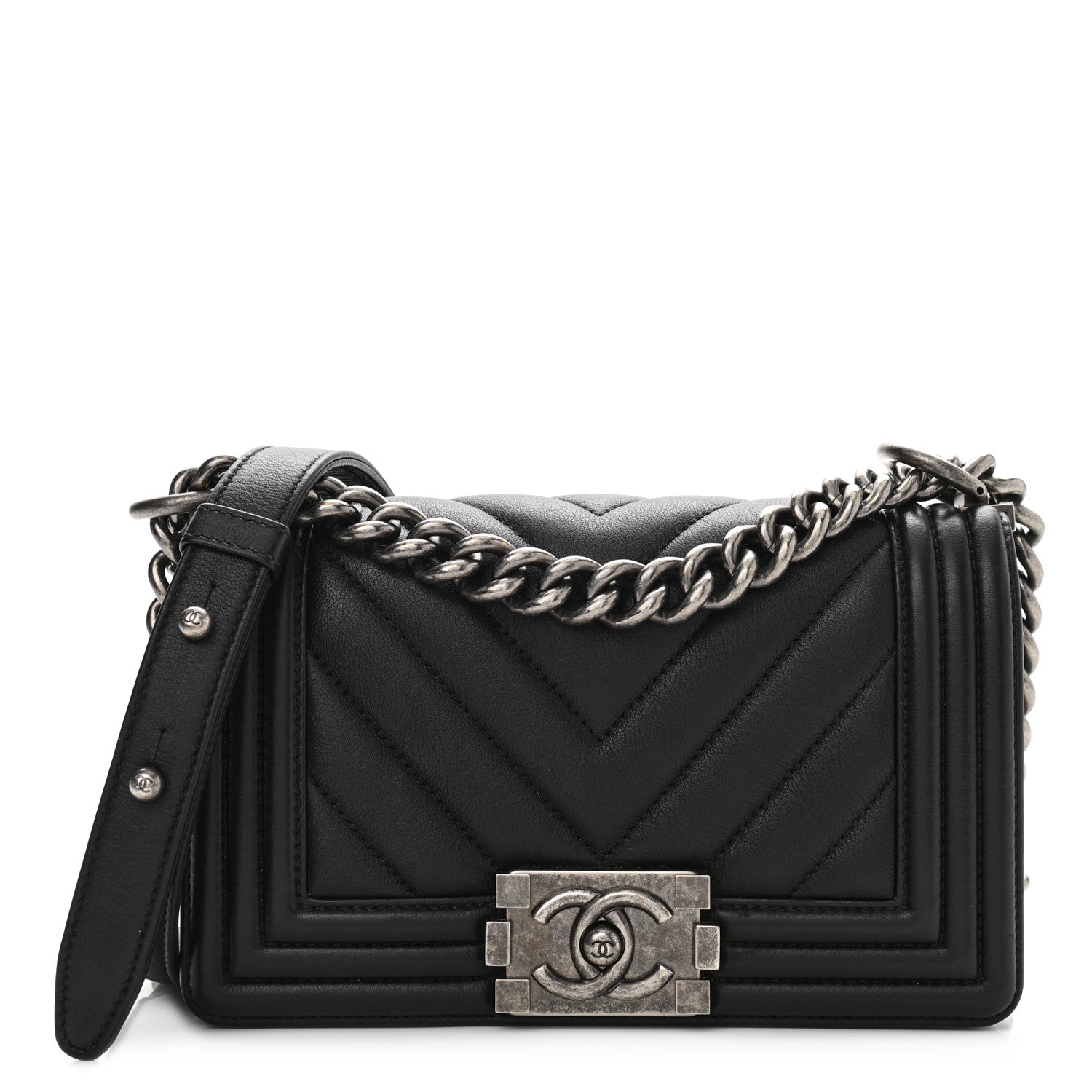Chanel Calfskin Chevron Quilted Small Boy Flap Black 1 of 12