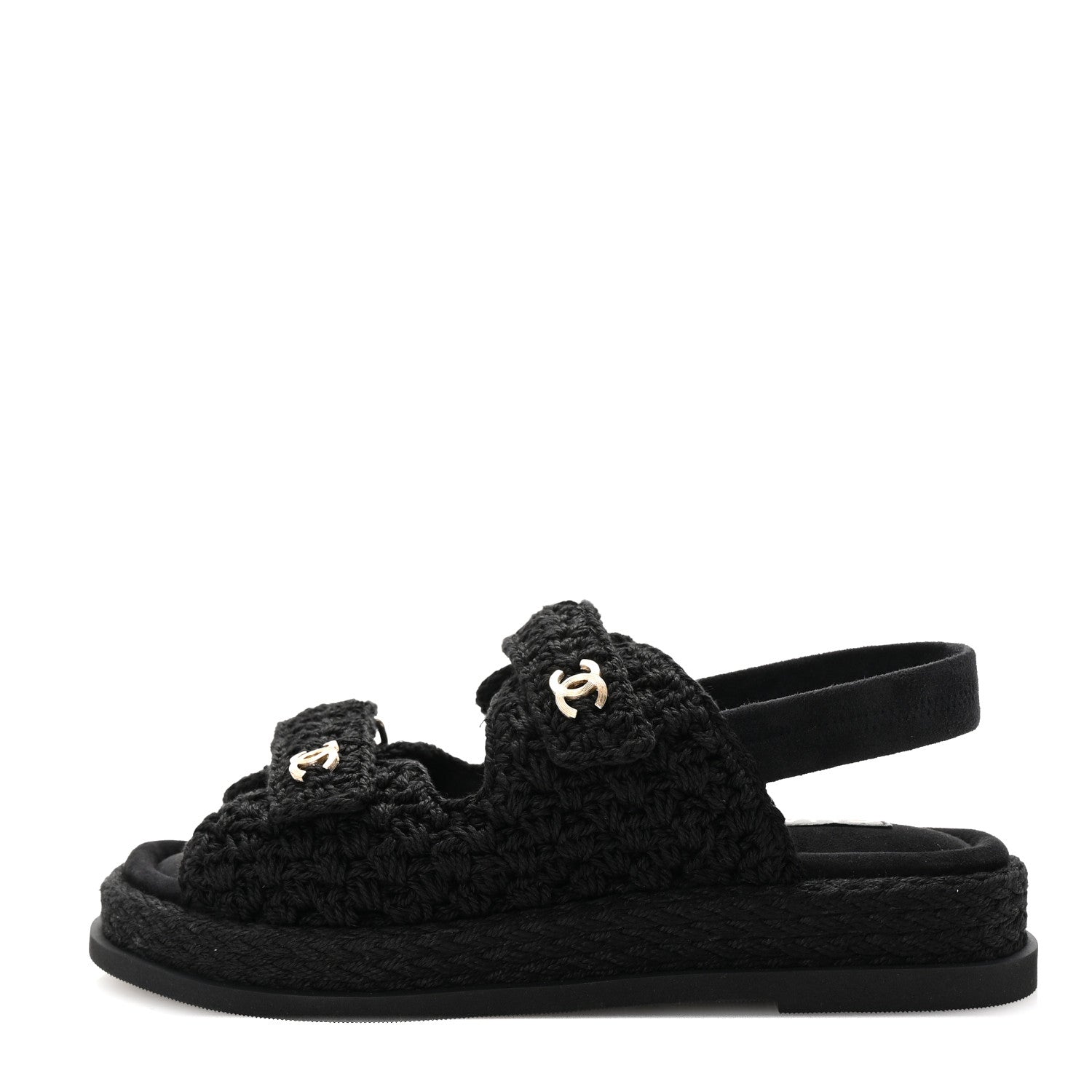 Chanel Crochet Velcro Dad Sandals 39 Black 1 of 10