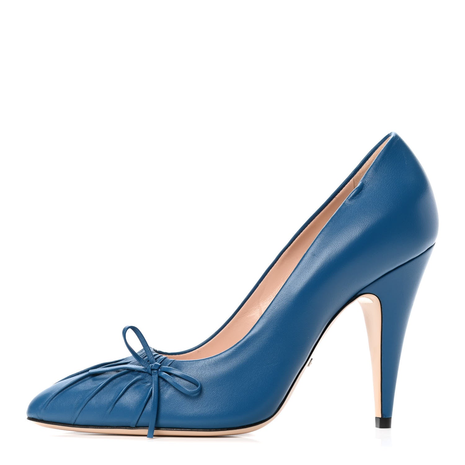 Gucci Nappa Bow High Heel Pumps 38.5 Riviera Blue 1 of 5