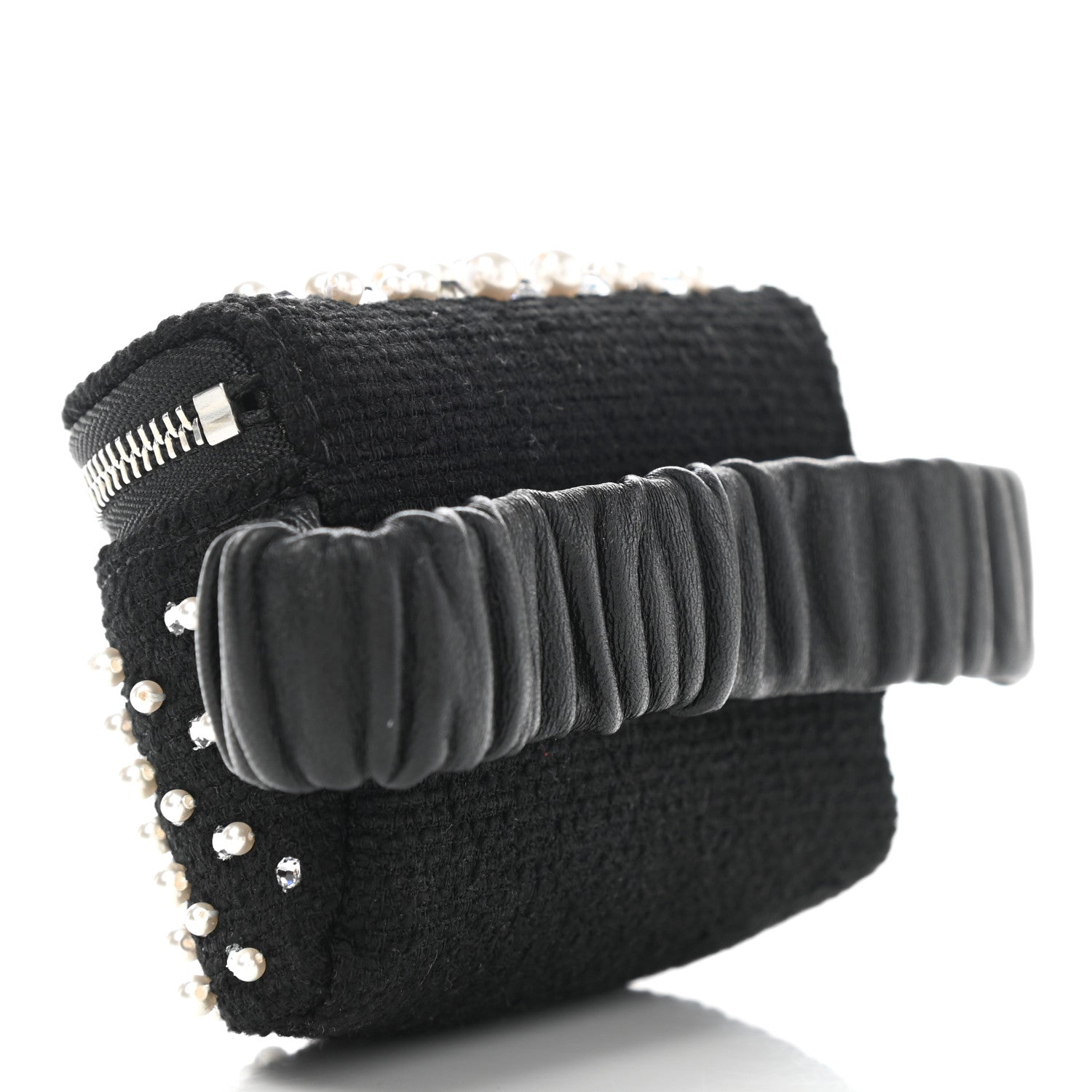 Chanel Tweed Pearl Lambskin Quilted Arm Coin Purse Black 3 of 8