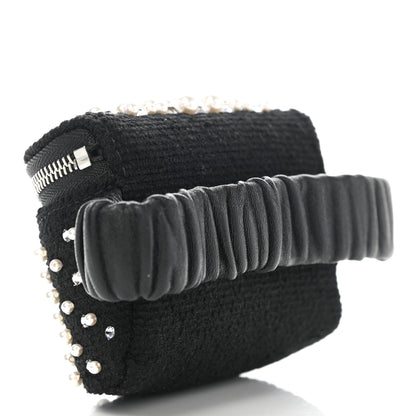 Chanel Tweed Pearl Lambskin Quilted Arm Coin Purse Black 3 of 8
