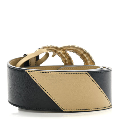 Gucci Calfskin Striped Textured Double G 50mm Belt 85 34 Black Beige 2 of 6