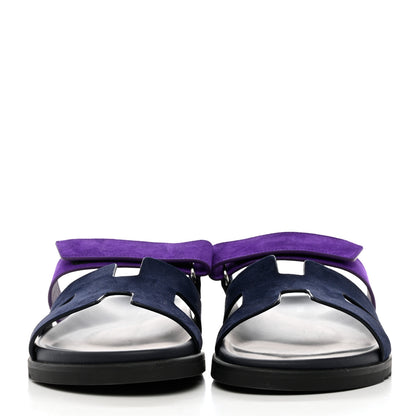 Hermes Suede Goatskin Womens Chypre Sandals 42 Marine Violet Majorette 2 of 9