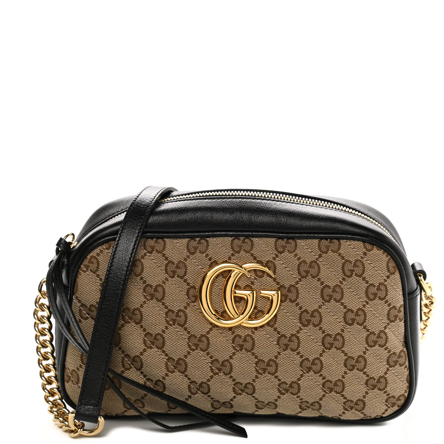 Monogram Matelasse Diagonal Small GG Marmont Chain Shoulder Bag Beige Black