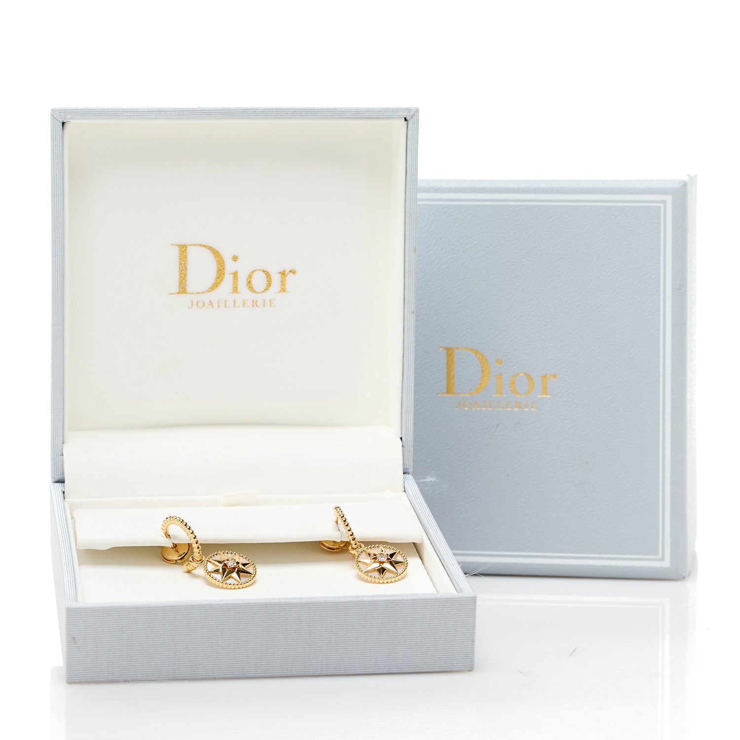 Christian Dior 18K Yellow Gold Diamond Mother of Pearl Rose Des Vents Drop Earrings 5 of 5