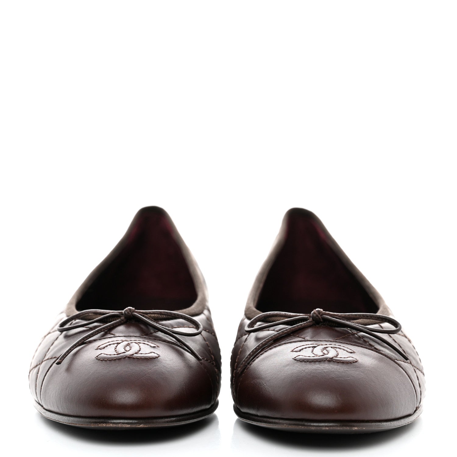 Chanel Aged Calfskin Quilted CC Cap Toe Ballerina Flats 41 Dark Brown 2 of 8