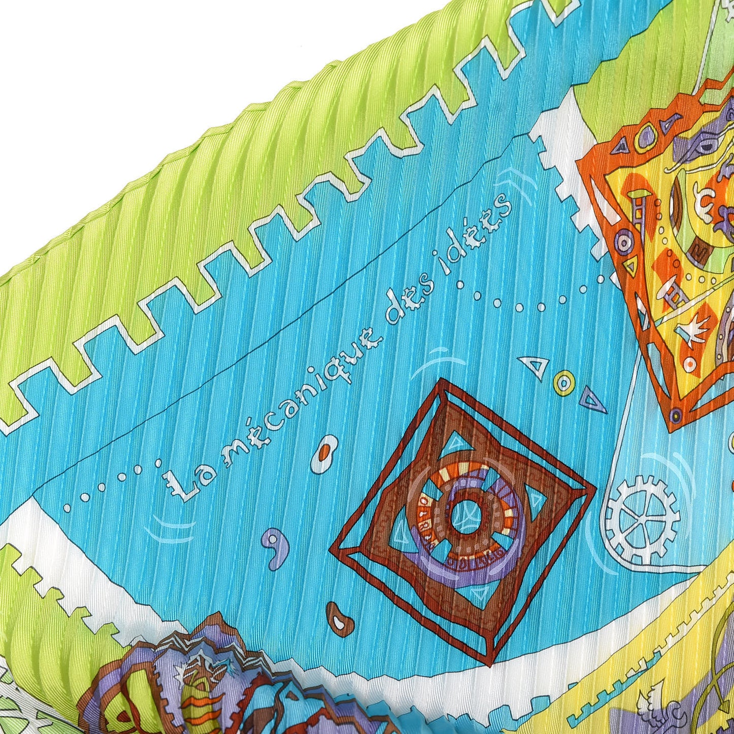 Silk Plisse La Mecanique Des Idees Scarf 90 Vert Anis Turquoise Turquoise Claire