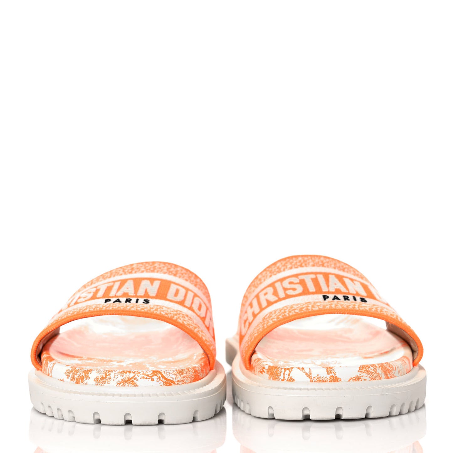 Canvas Fluo Toile de Jouy Embroidered Dway 10mm Slide Sandals 38 White Orange