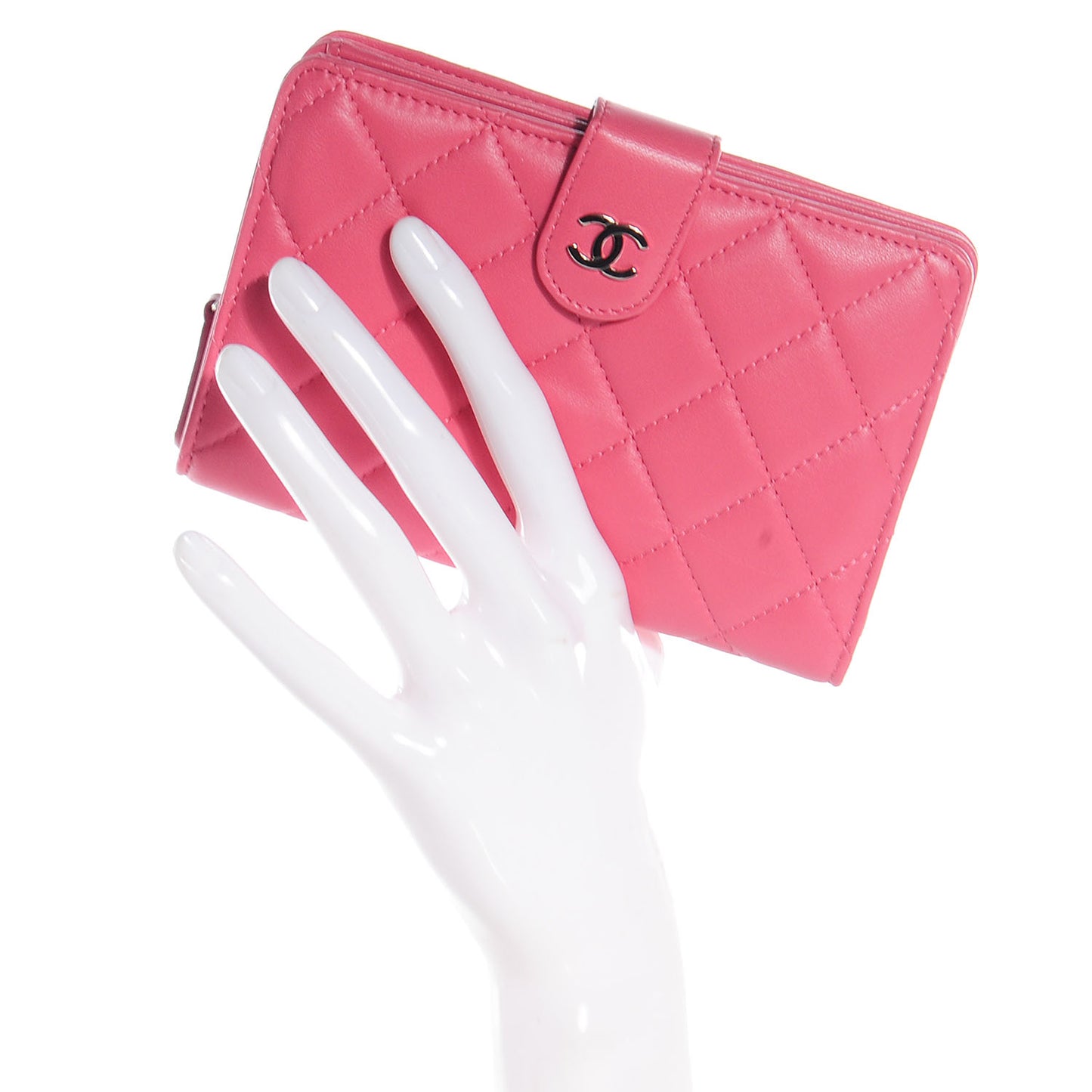 Lambskin Quilted Large Zip Pocket Wallet Pink