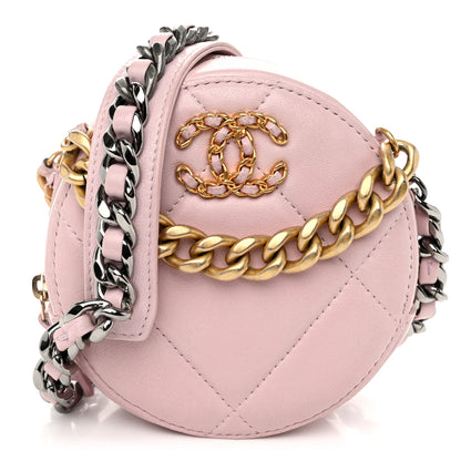 Chanel Lambskin Quilted Chanel 19 Round Clutch With Chain Pink 1 of 11