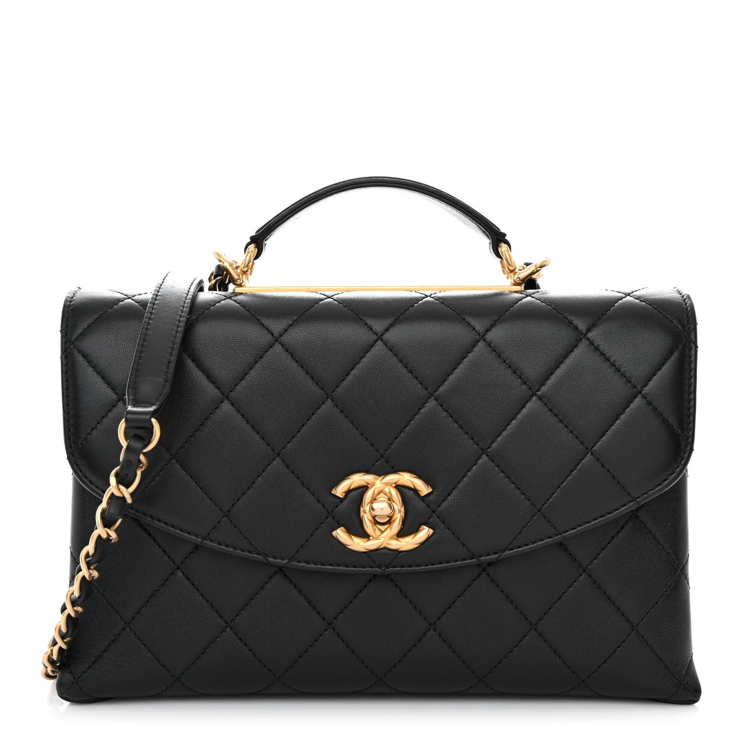Lambskin Quilted Large Trendy Spirit Top Handle Bag Black