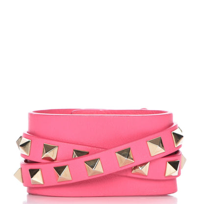 Valentino Garavani Vitello Rockstud Adjustable Wrap Bracelet Pink 1 of 7