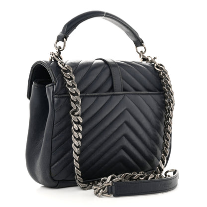 Saint Laurent Sheepskin Matelasse Chevron Monogram Medium College Bag Deep Marine 3 of 13