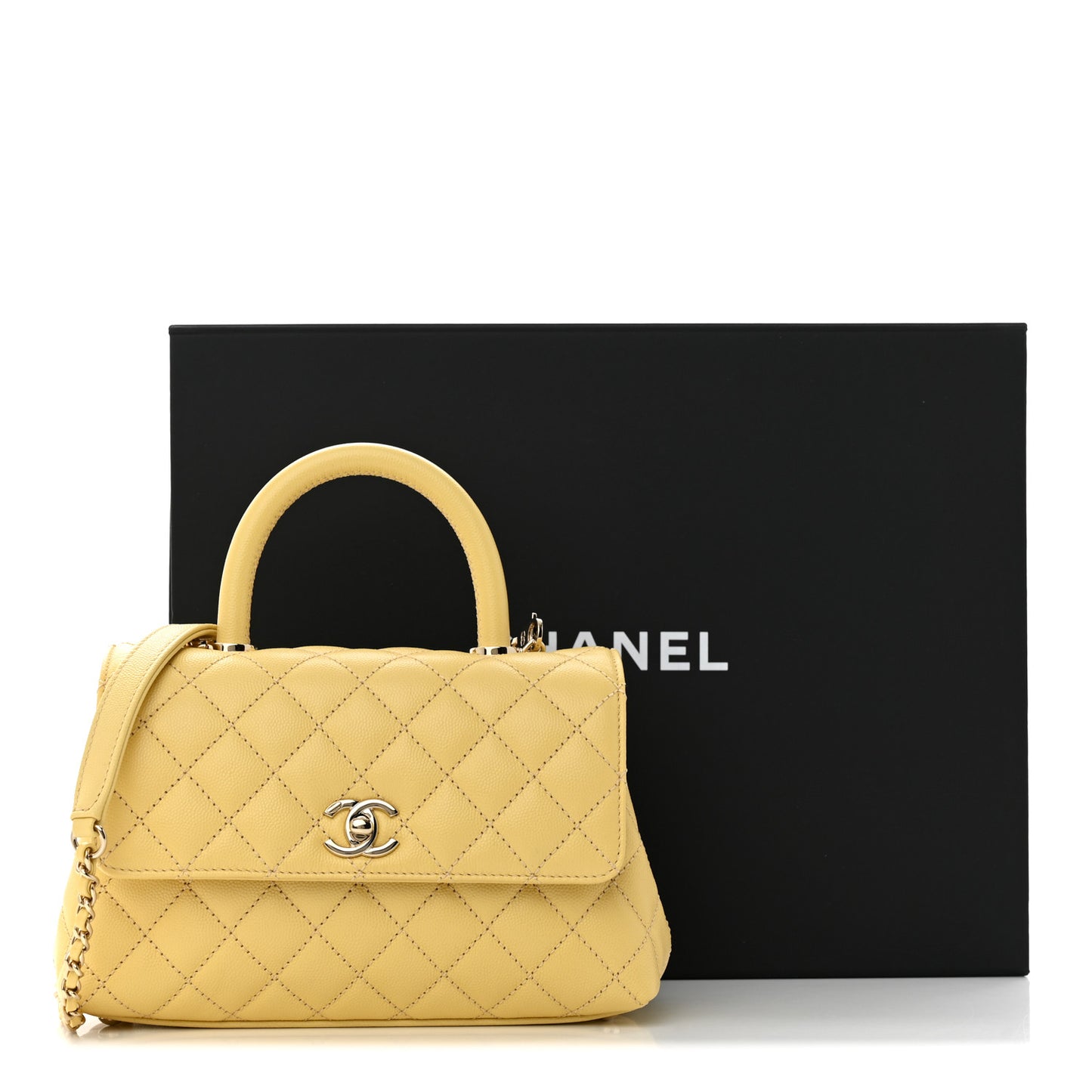 Caviar Quilted Mini Coco Handle Flap Yellow
