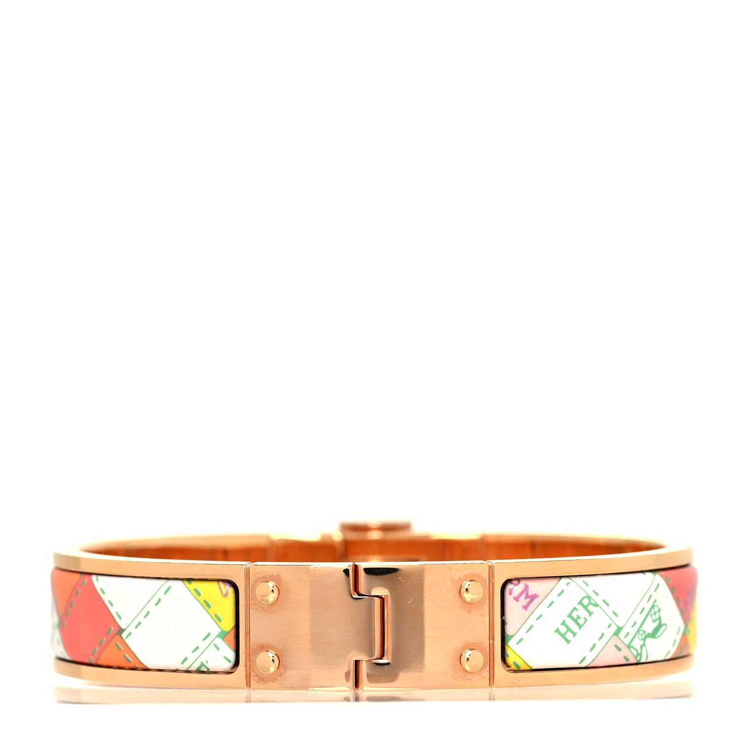 Hermes Enamel Printed Narrow Bolduc Au Carre Hinged Bracelet S Romantique 3 of 6