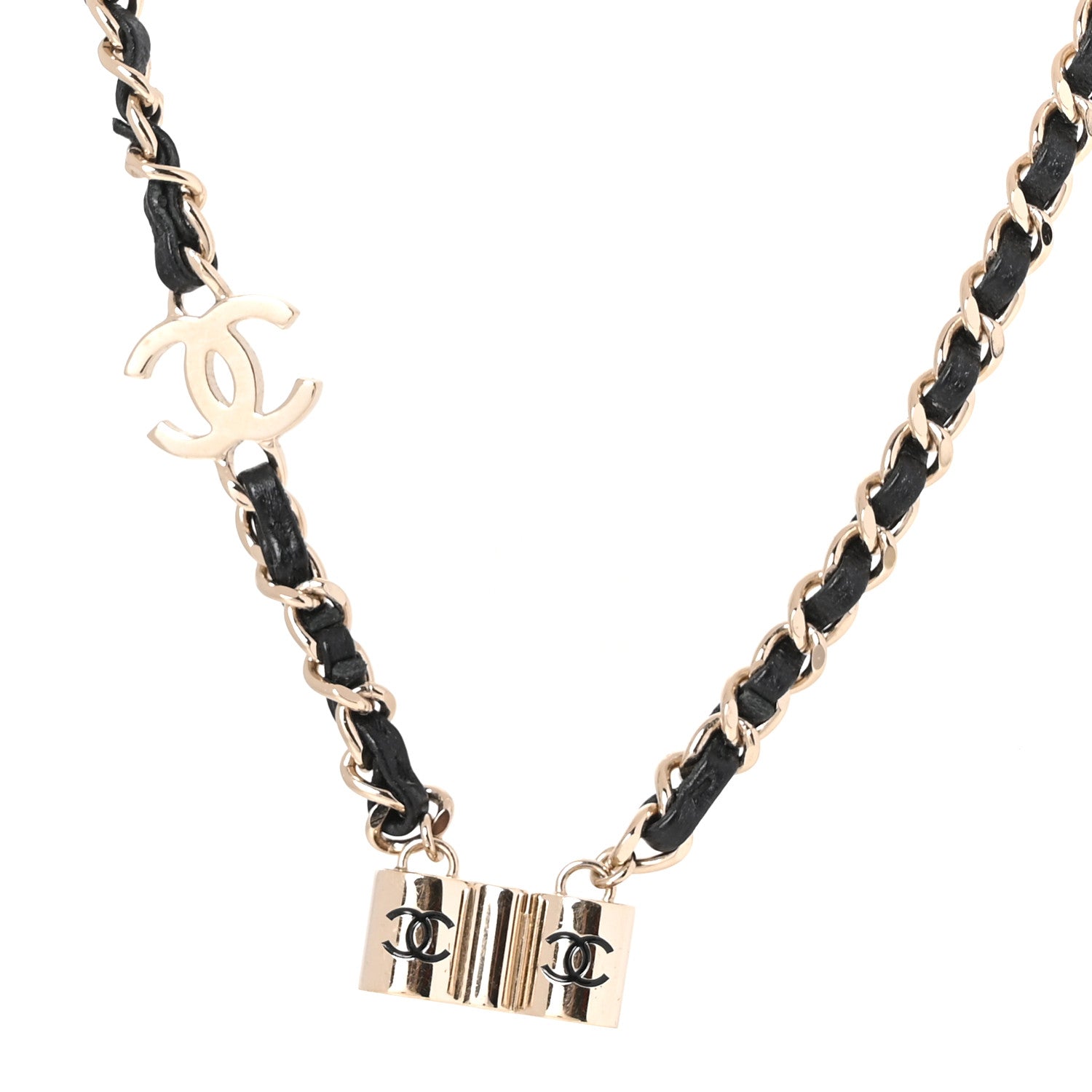Chanel Metal Lambskin CC Airpods Necklace Gold Black 1 of 6