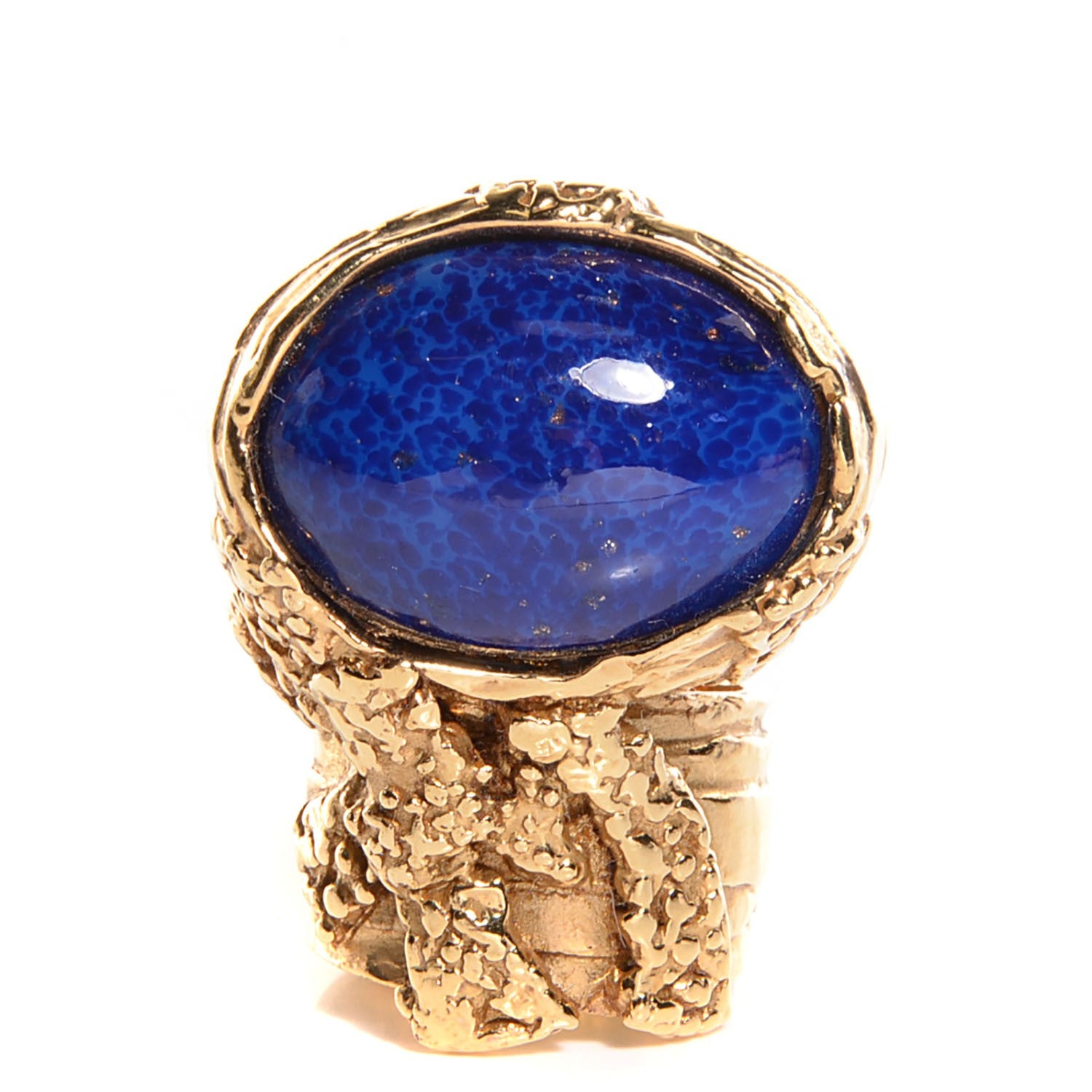 Saint Laurent Glass Cabochon Arty Ovale Ring 7 Gold Lapis 1 of 4