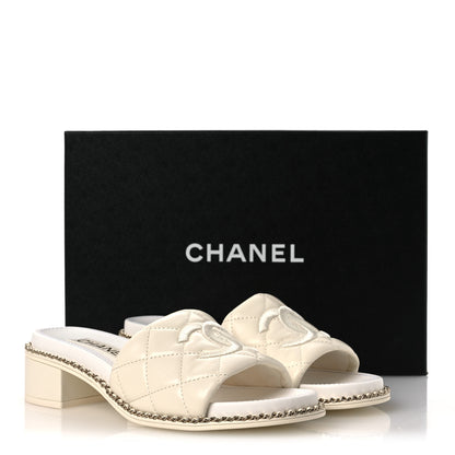 Chanel Lambskin Quilted CC Chain Mules 36.5 Light Pink White 12 of 12