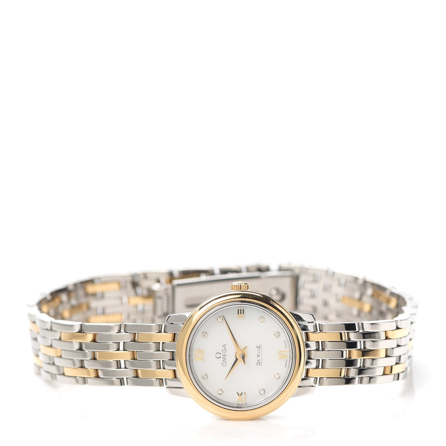 Omega Stainless Steel 18K Yellow Gold Diamond Mother of Pearl 24mm De Ville Prestige Quartz Watch 424.20.24.60.55.001 2 of 5