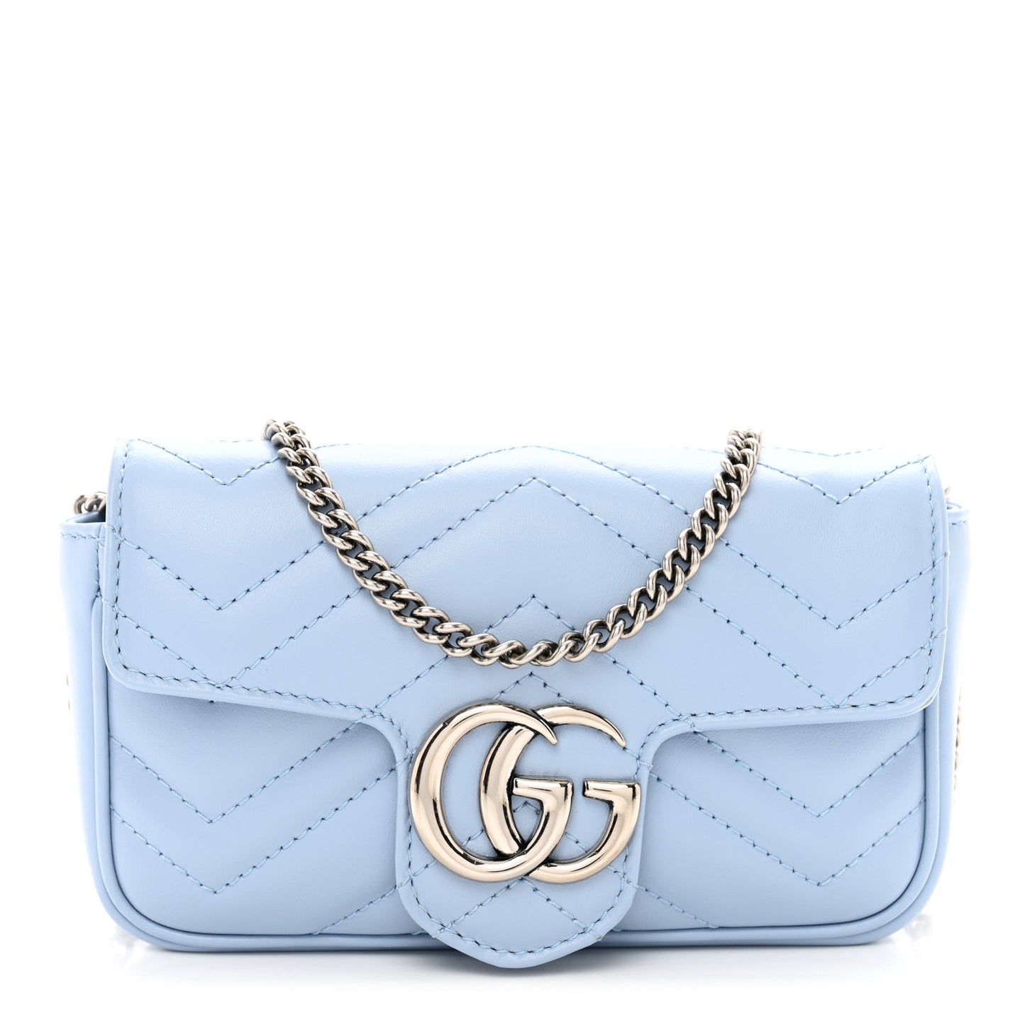 Calfskin Matelasse Super Mini GG Marmont Shoulder Bag Porcelain Light Blue