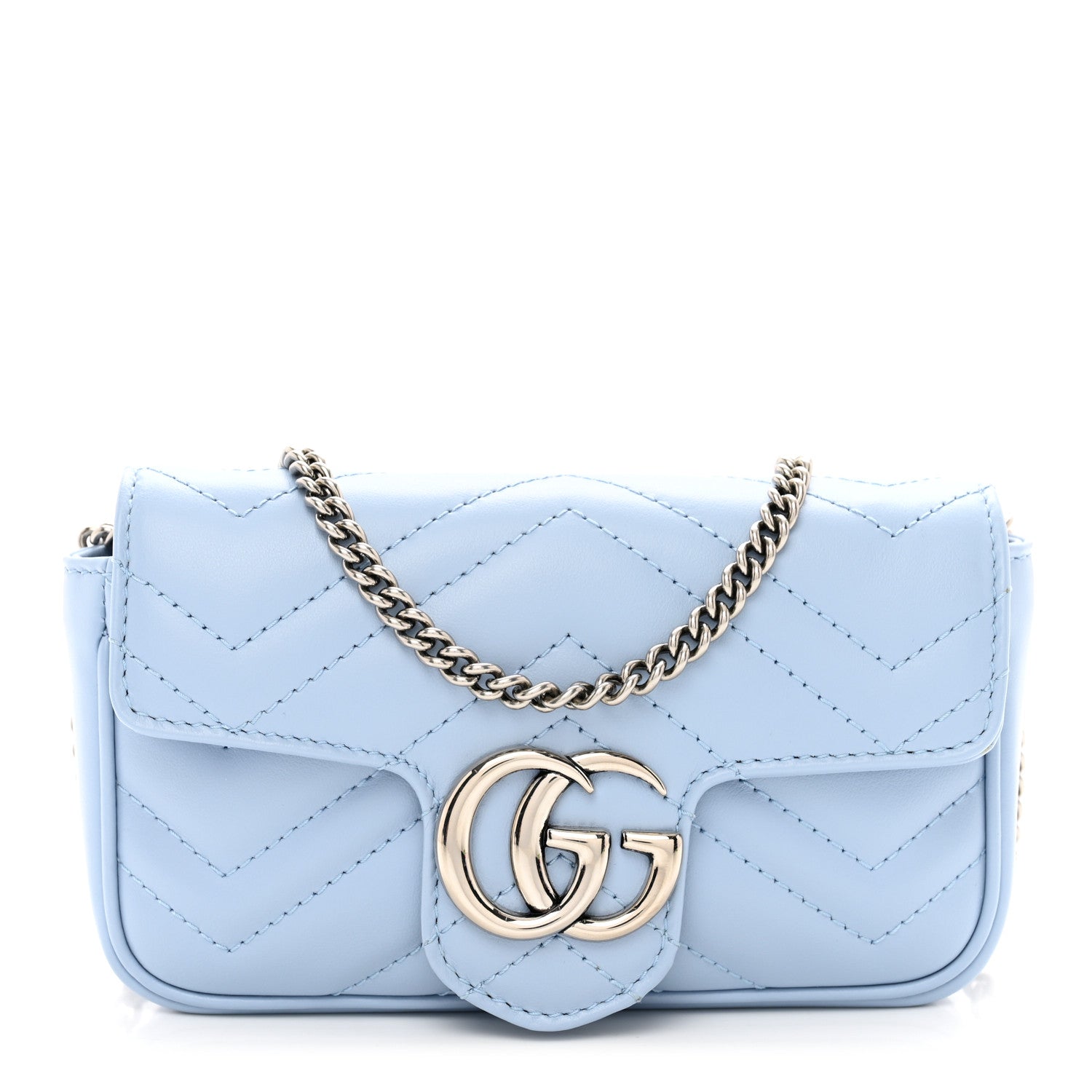 Gucci Calfskin Matelasse Super Mini GG Marmont Shoulder Bag Porcelain Light Blue 1 of 11
