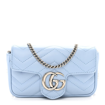Gucci Calfskin Matelasse Super Mini GG Marmont Shoulder Bag Porcelain Light Blue 1 of 11