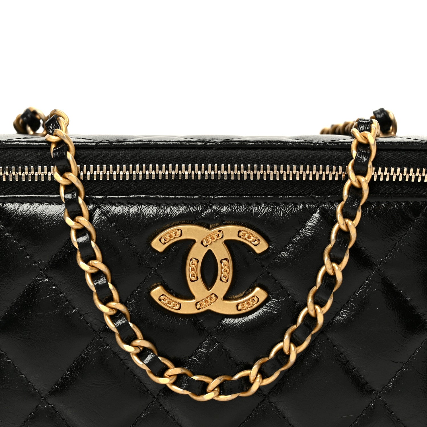 Chanel Shiny Lambskin Quilted CC Links Small Vanity Case With Chain Black 9 of 11