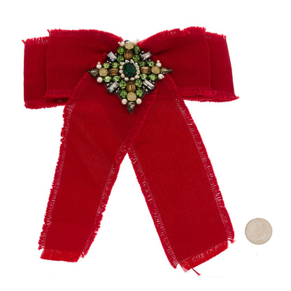 Gucci Grosgrain Crystal Bow Brooch Red 2 of 4