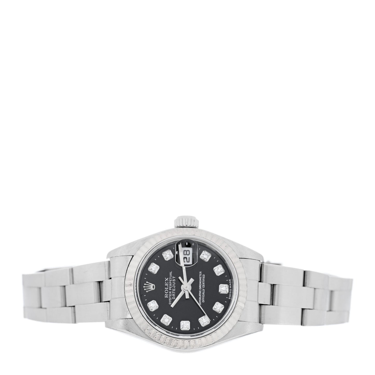 Stainless Steel 18K White Gold Diamond 26mm Oyster Perpetual Datejust Watch Black 79174