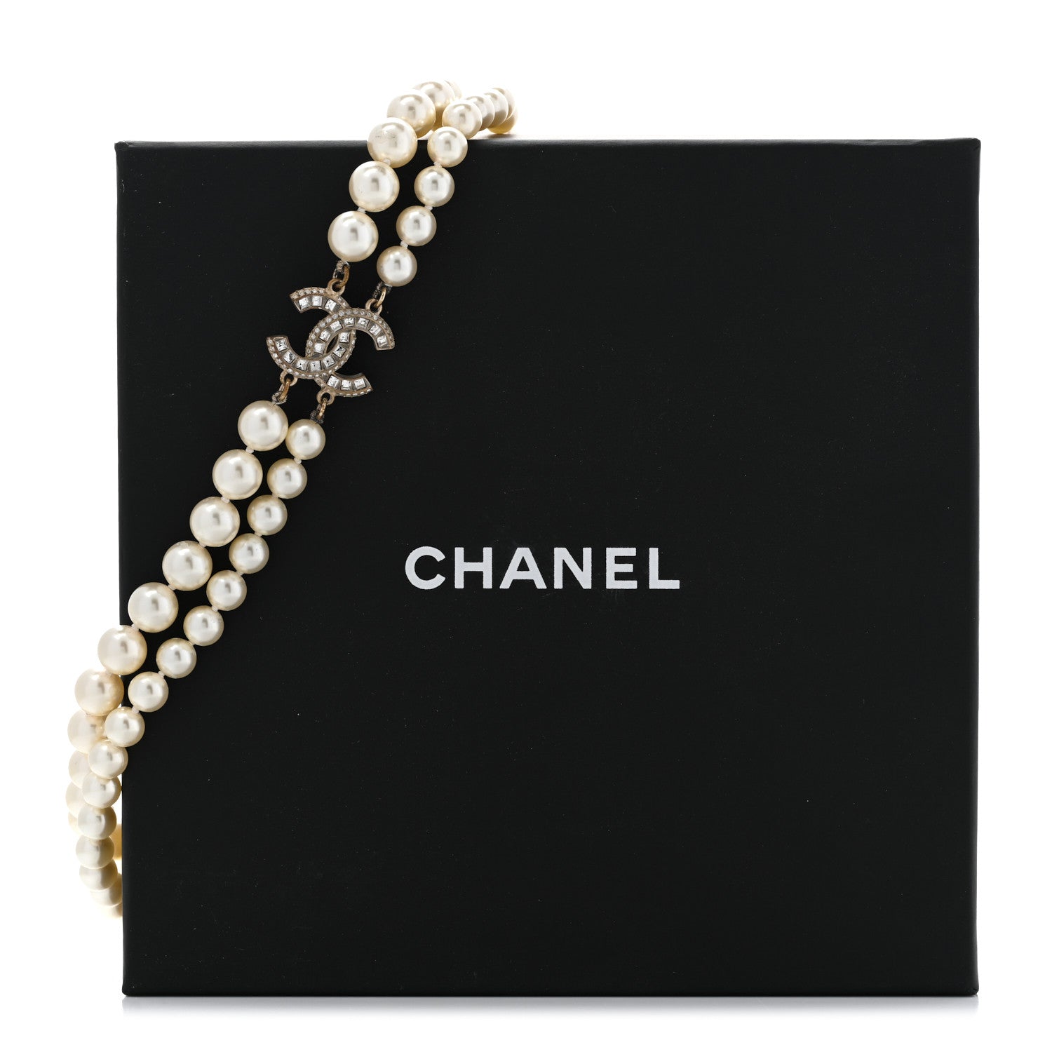 Chanel Baguette Crystal Pearl CC Double Strand Necklace Gold 9 of 9