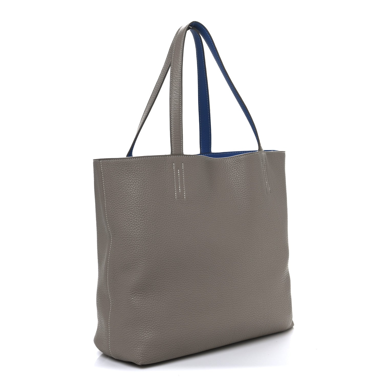 Hermes Taurillon Clemence Double Sens 45 Reversible Tote Mykonos Gris Tourterelle 5 of 16