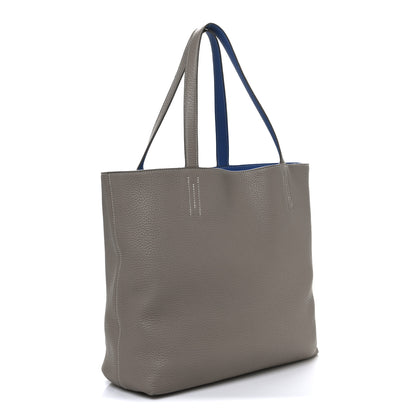 Hermes Taurillon Clemence Double Sens 45 Reversible Tote Mykonos Gris Tourterelle 5 of 16