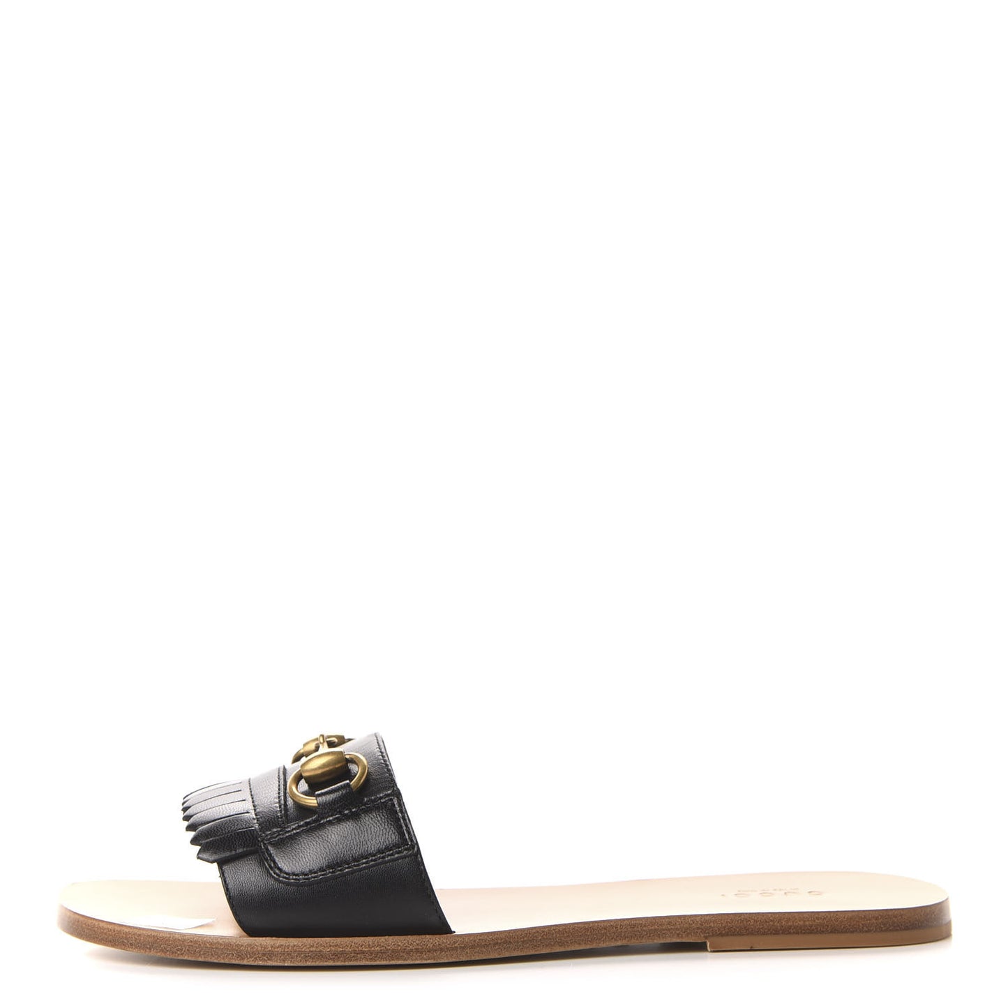 Malaga Kid Fringe Horsebit Slide Sandals 39 Black