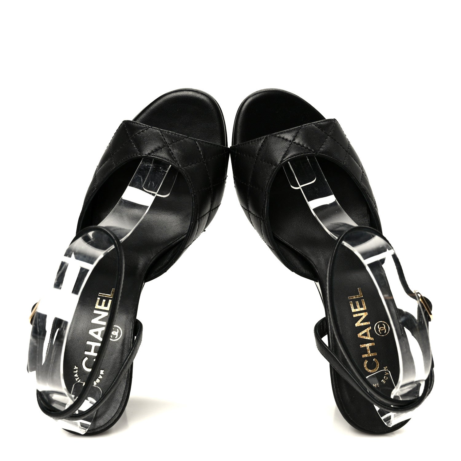 Chanel Lambskin Patent Quilted Wedge Sandals  38 Black 2 of 9