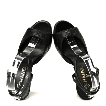 Chanel Lambskin Patent Quilted Wedge Sandals  38 Black 2 of 9