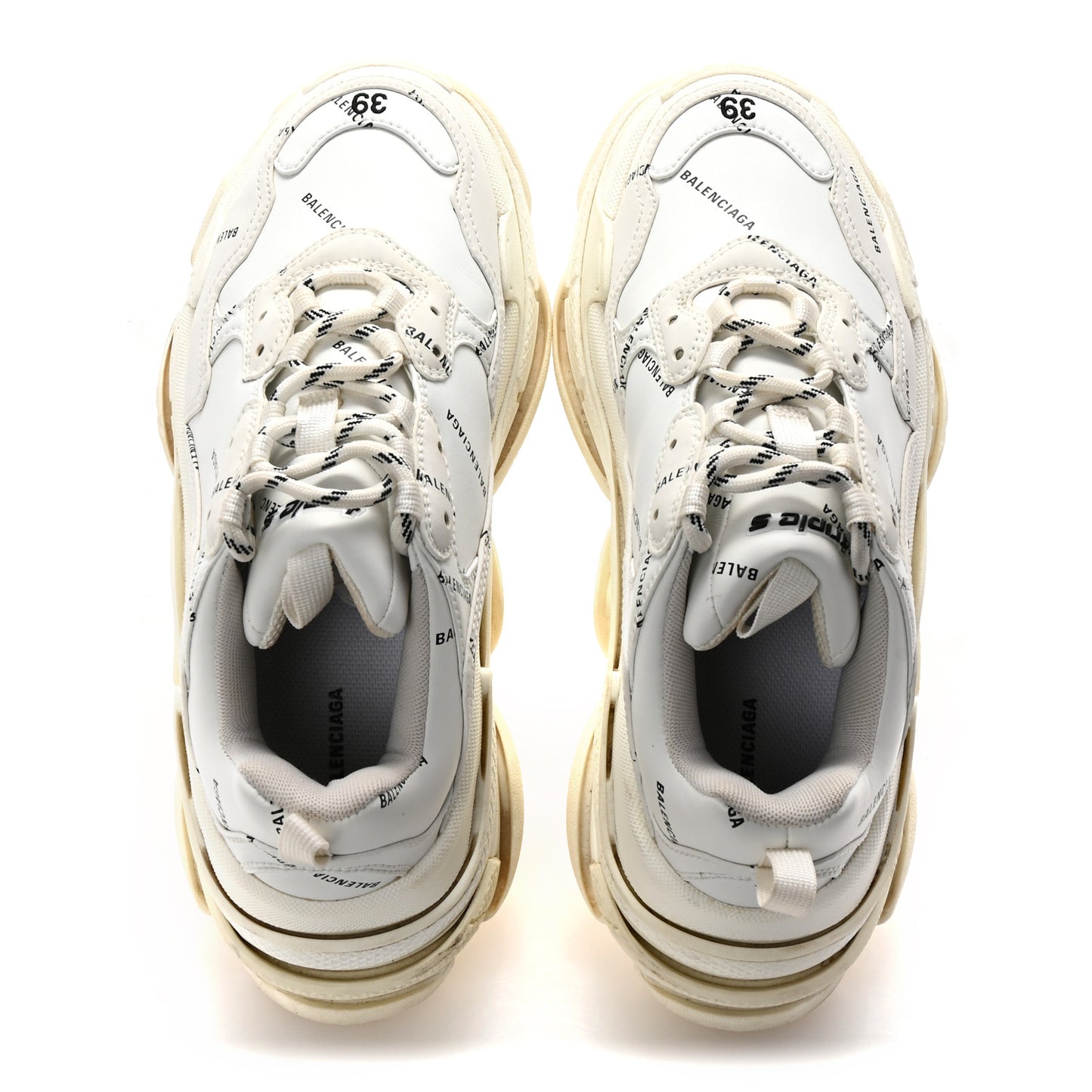 Technical Fabric Allover Logo Womens Triple S Sneakers 39 White Black