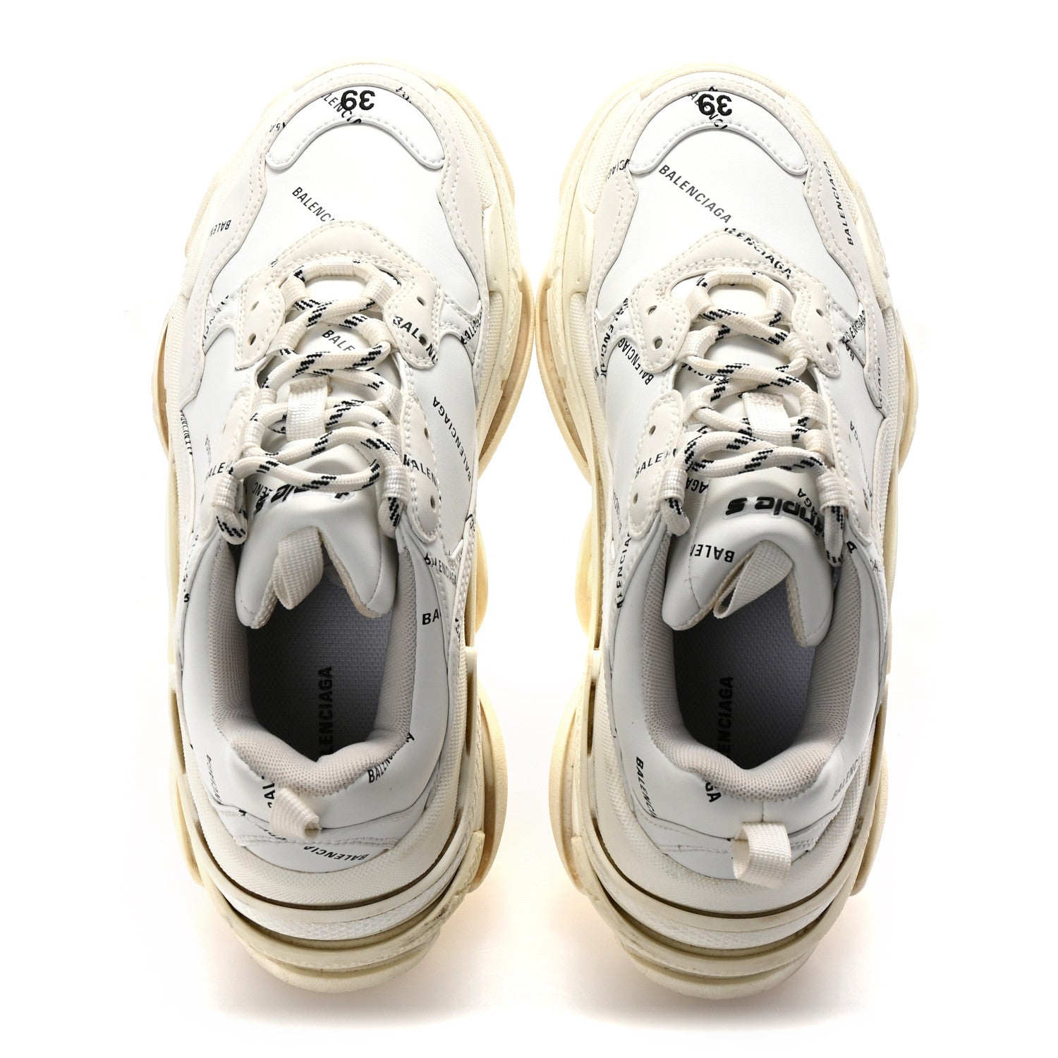 Balenciaga Technical Fabric Allover Logo Womens Triple S Sneakers 39 White Black 2 of 10