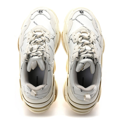 Balenciaga Technical Fabric Allover Logo Womens Triple S Sneakers 39 White Black 2 of 10
