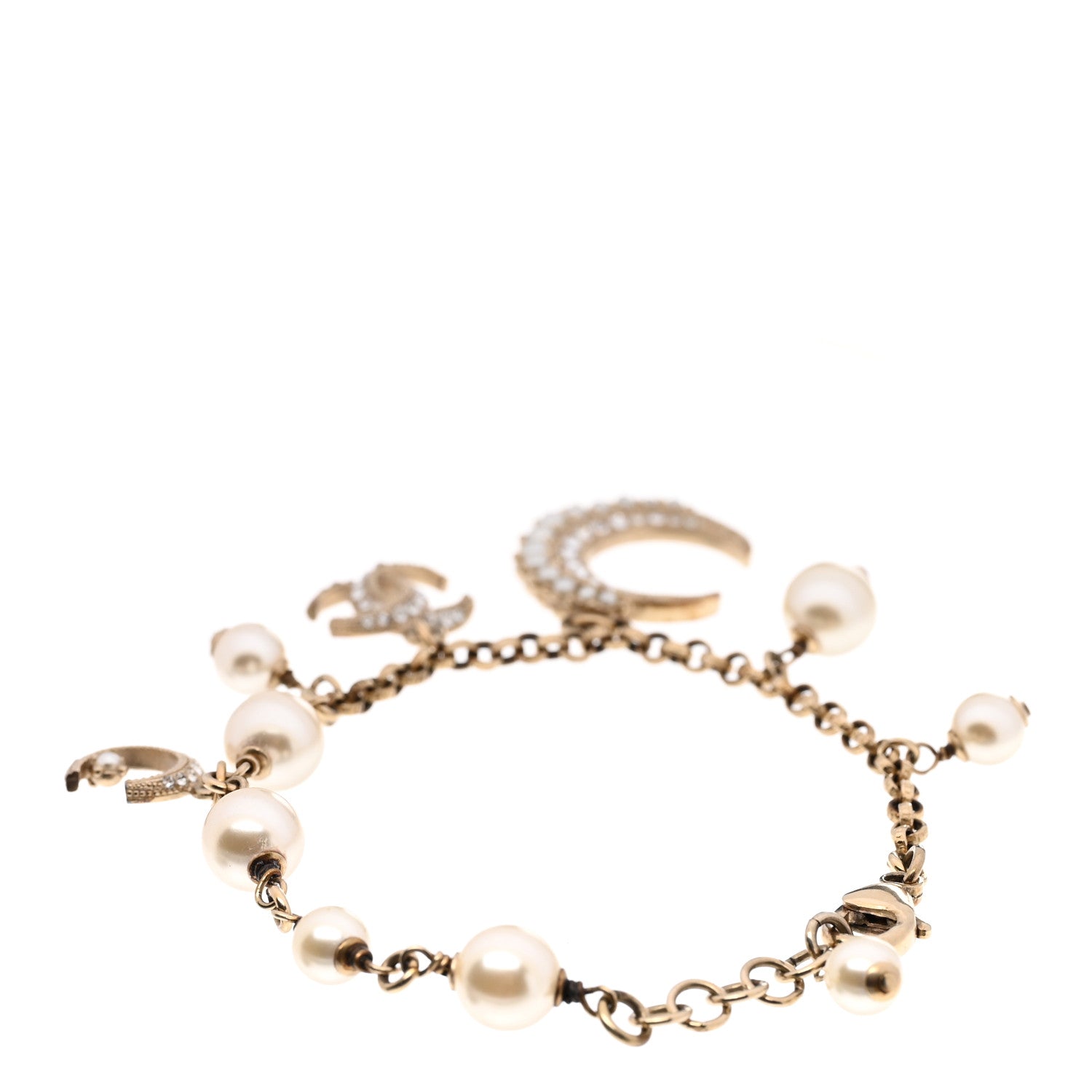 Chanel Pearl Crystal CC Moon Bracelet Gold 3 of 5