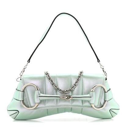 Gucci Iridescent Nappa Vertical Matelasse Medium Maxi Horsebit Chain Shoulder Bag Iridescent Salvy Green 1 of 12